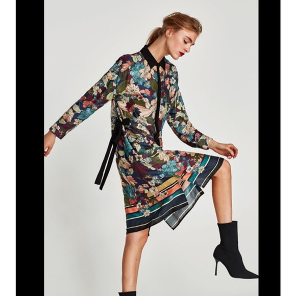 Zara Basic Collection Size XS Multicolor Floral Print Shirt Dress‎ - Picture 2 of 8